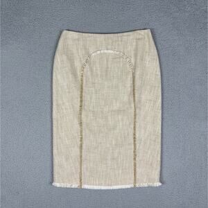 St. John Couture Skirt Women’s 4 Gold Tweed Tweed Fringe Shimmer Pencil Preppy